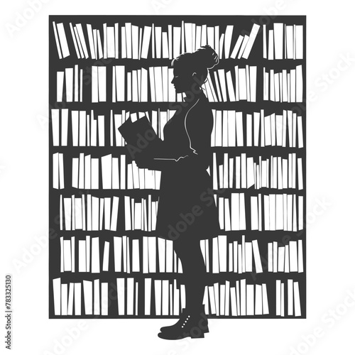 Silhouette librarian in action full body black color only