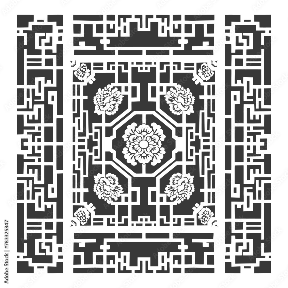 Silhouette of classical Chinese window lattice pattern black color only Silhouette of classical Chinese window lattice pattern black color only