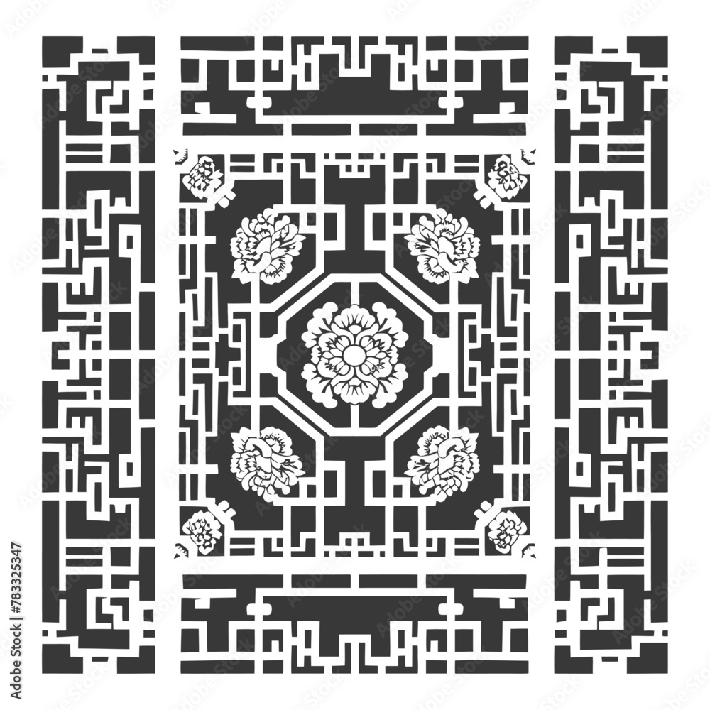 Silhouette of classical Chinese window lattice pattern black color only