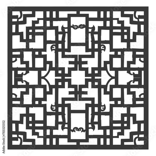 Silhouette of classical Chinese window lattice pattern black color only