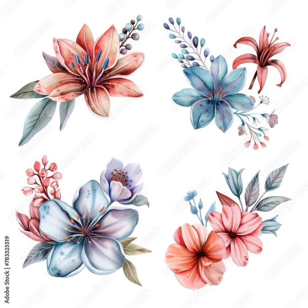 Fototapeta premium set of watercolor flowers
