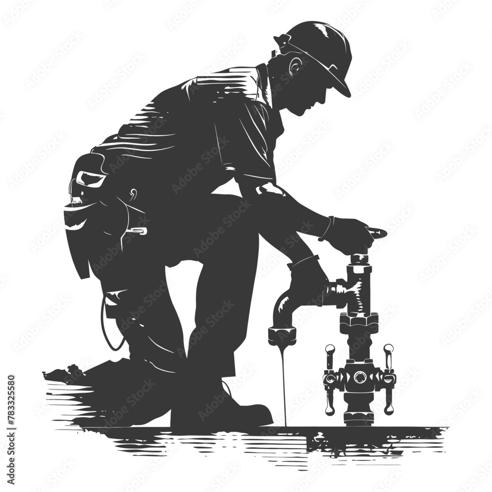 Fototapeta premium Silhouette Plumber in action full body black color only