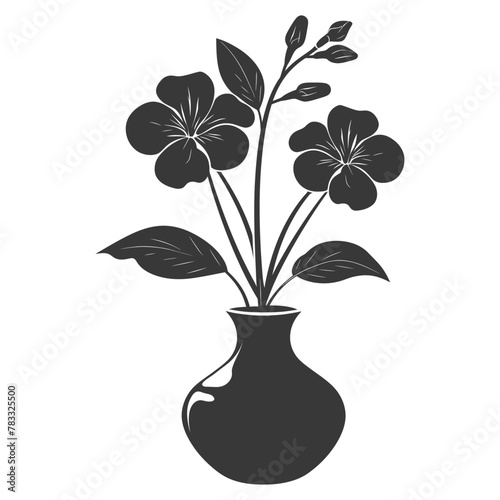Silhouette periwinkle flower in the vase black color only