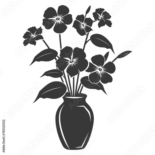 Silhouette periwinkle flower in the vase black color only