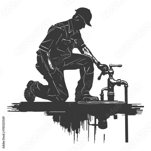 Silhouette Plumber in action full body black color only