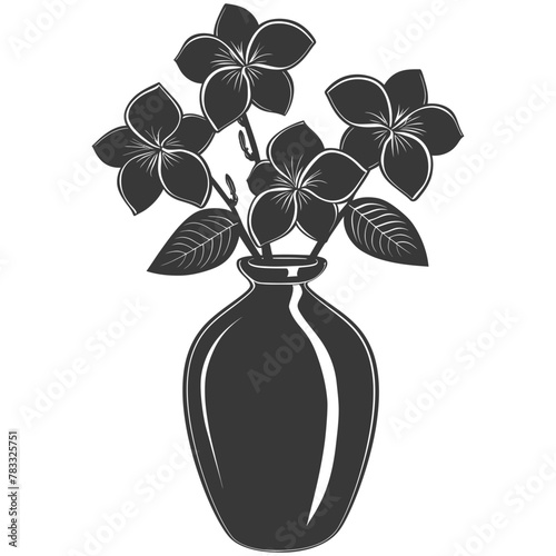 Silhouette plumeria flower in the vase black color only
