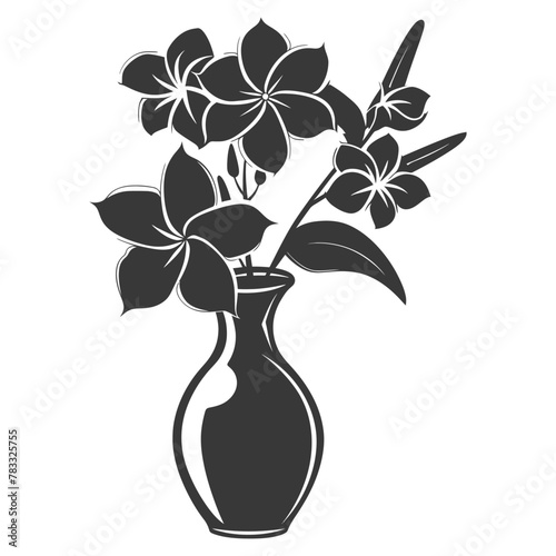 Silhouette plumeria flower in the vase black color only
