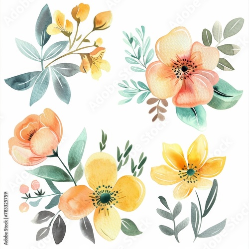 set of watercolor flowers