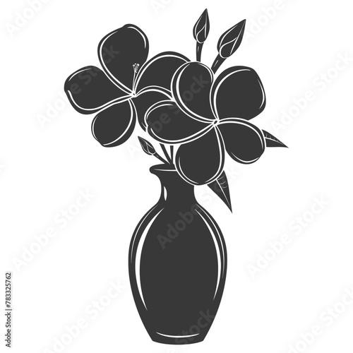 Silhouette plumeria flower in the vase black color only