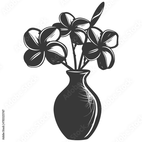 Silhouette plumeria flower in the vase black color only