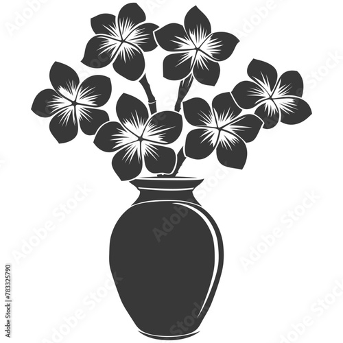 Silhouette plumeria flower in the vase black color only