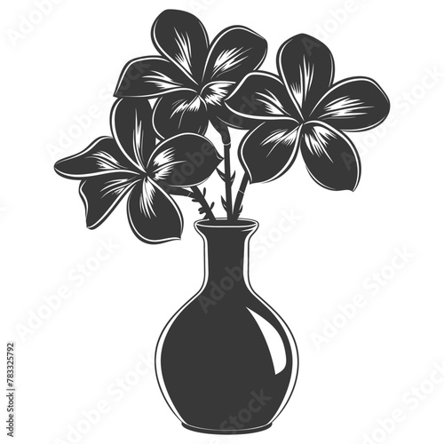 Silhouette plumeria flower in the vase black color only