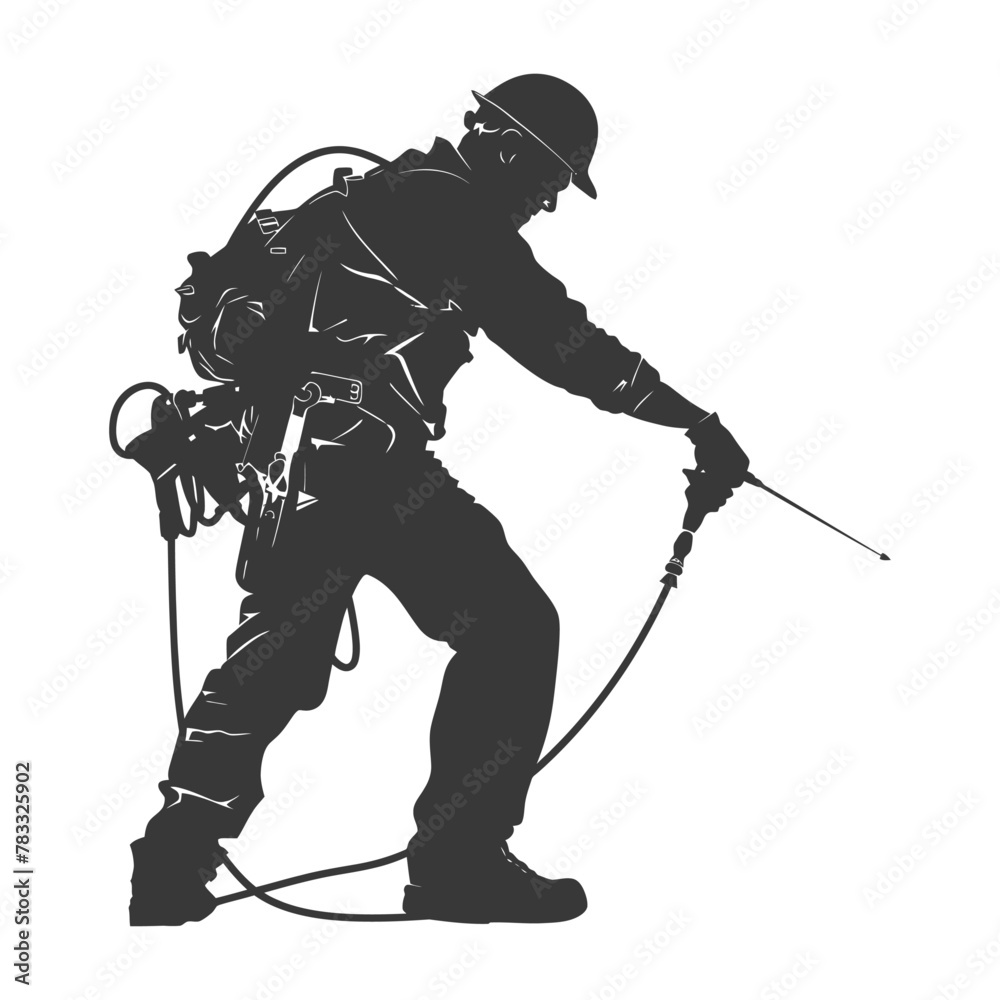 Silhouette repairman in action full body black color only Silhouette repairman in action full body black color only