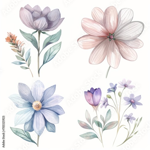 set of watercolor flowers