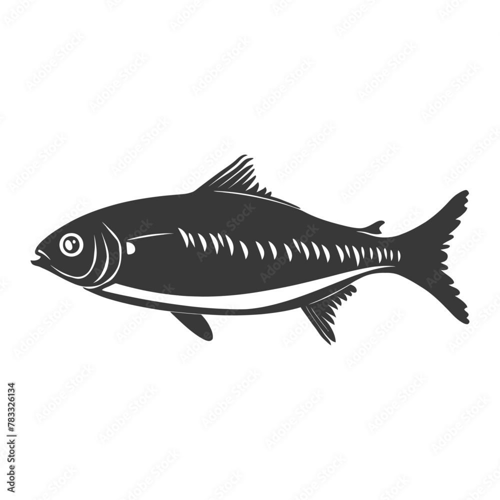 Silhouette sardine fish animal black color only full body Silhouette sardine fish animal black color only full body