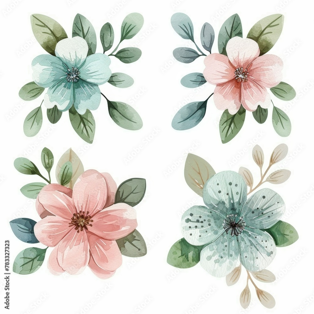 set of watercolor flowers set of watercolor flowers