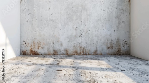 A white room with a concrete floor and some windows, AI photo