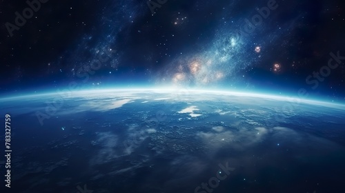 Enchanting image showing the curvature of Earth with the Milky Way galaxy stretching above, symbolizing exploration photo