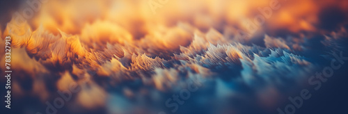 A blurry image of a field of grass with a warm orange and blue color palette