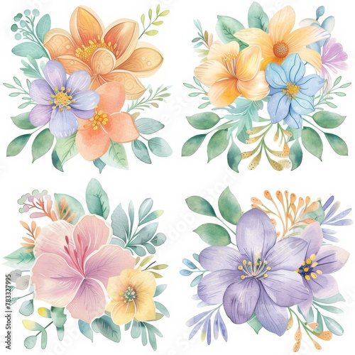 set of watercolor flowers