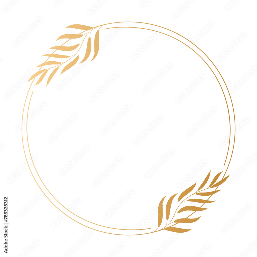 Golden luxury frame with contour plants and flowers for invitation. Template, vector