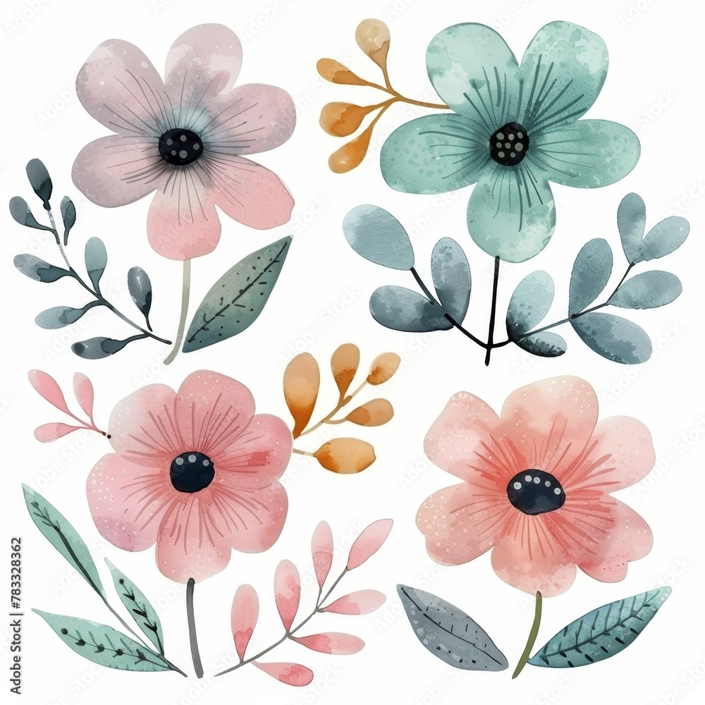 set of watercolor flowers set of watercolor flowers