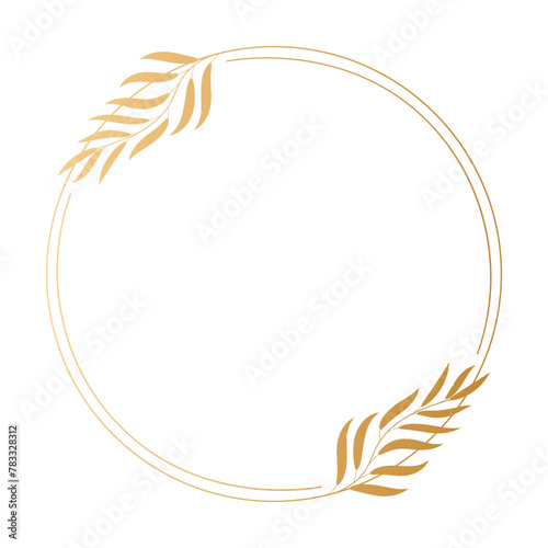 Golden luxury frame with contour plants and flowers for invitation. Template, vector