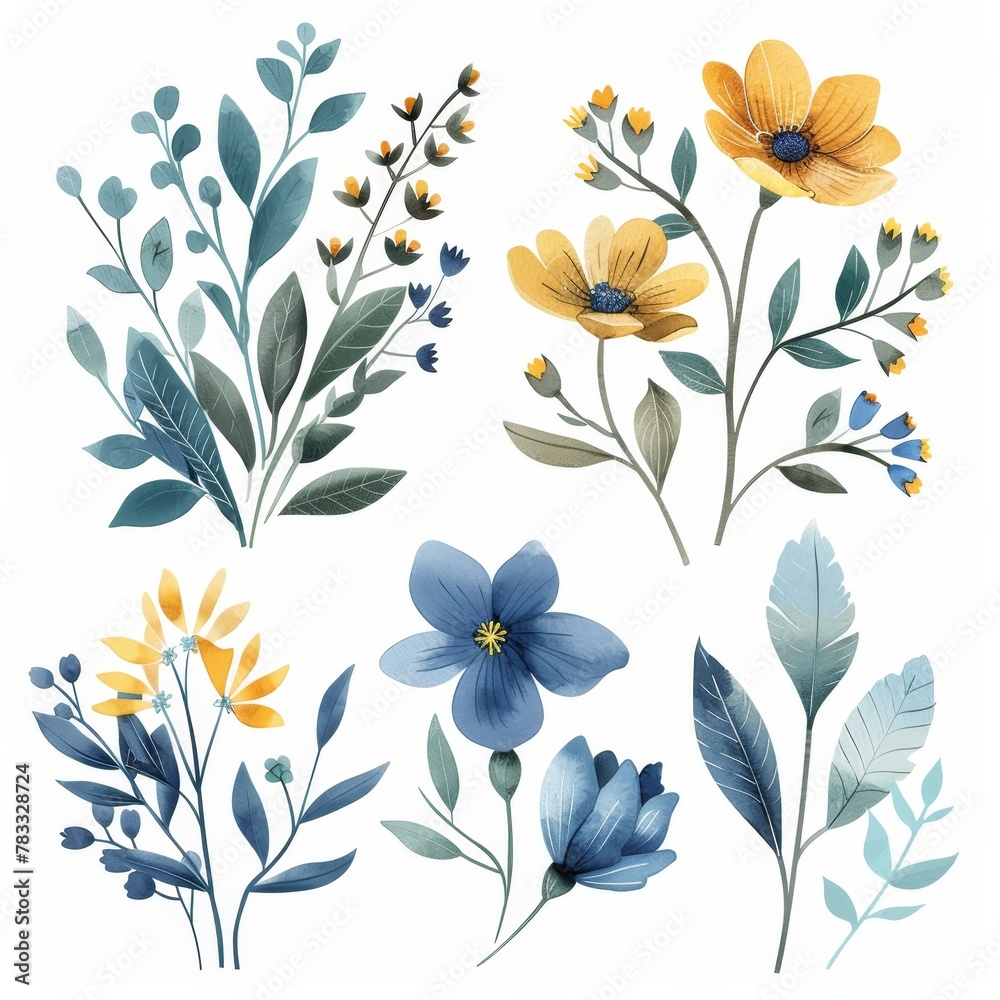 set of watercolor flowers set of watercolor flowers