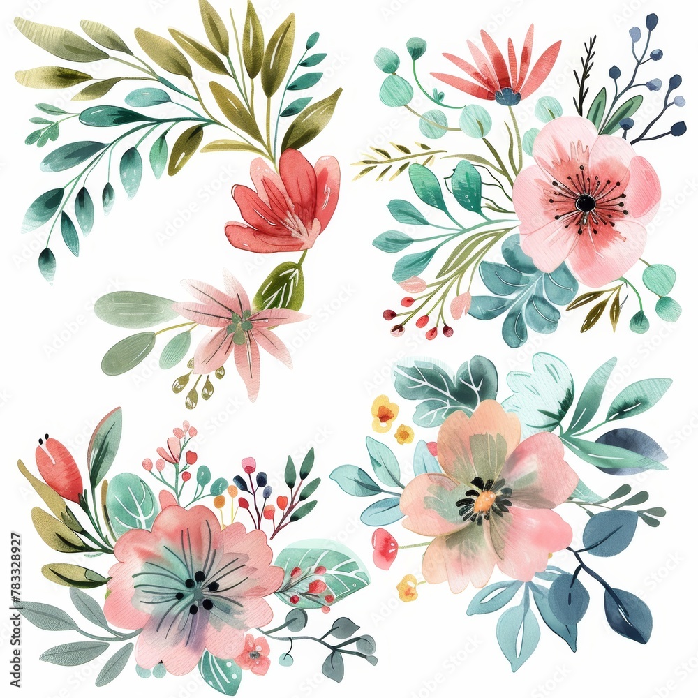 set of watercolor flowers set of watercolor flowers