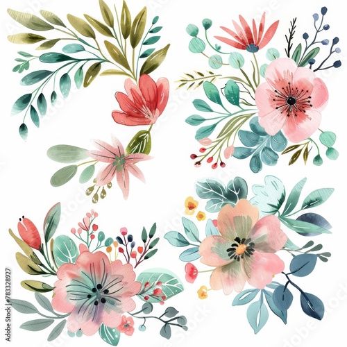 set of watercolor flowers