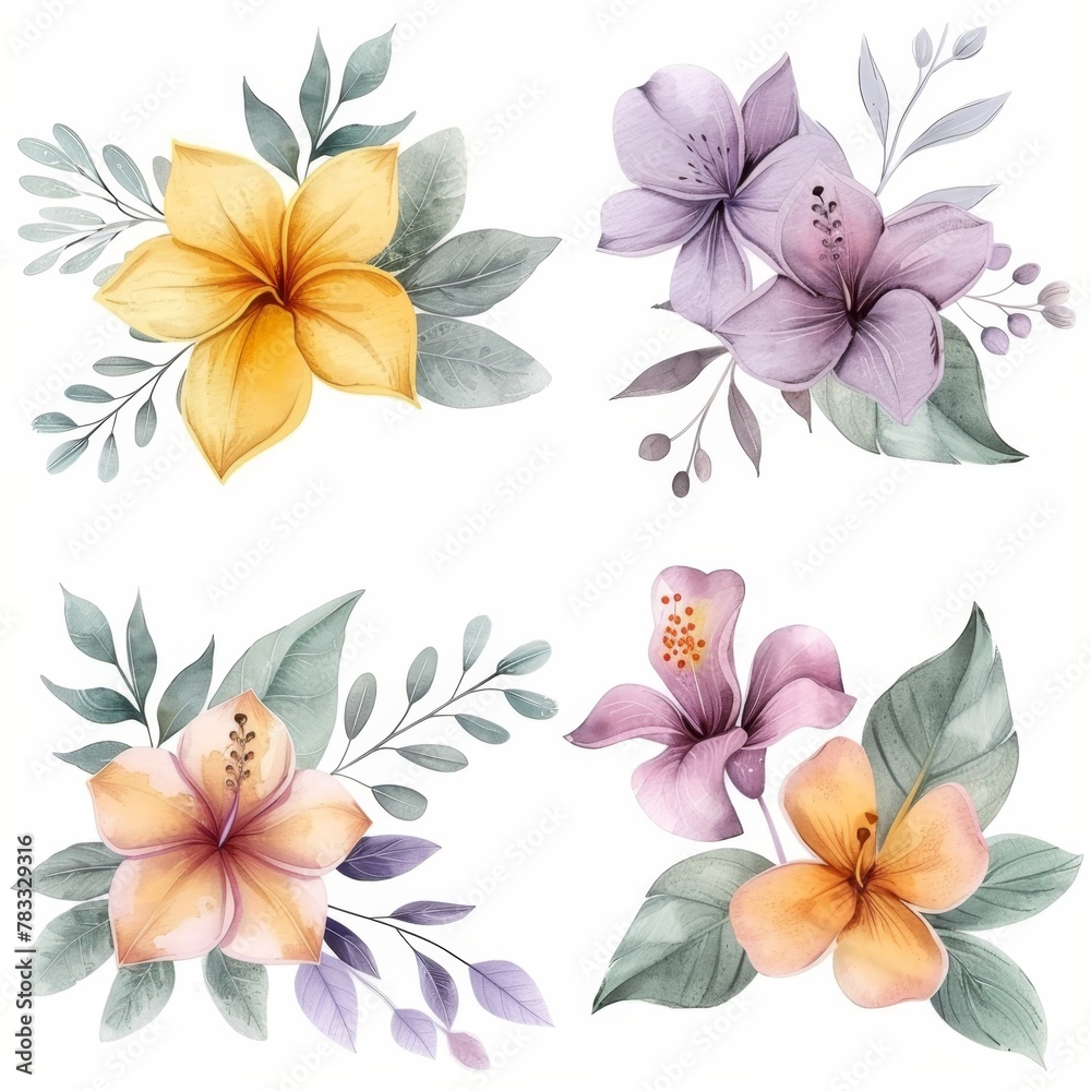 set of watercolor flowers