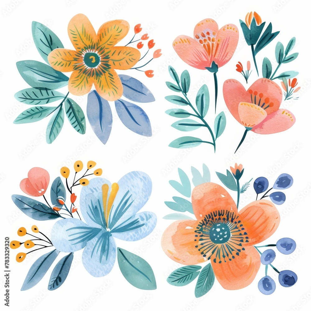 set of watercolor flowers set of watercolor flowers