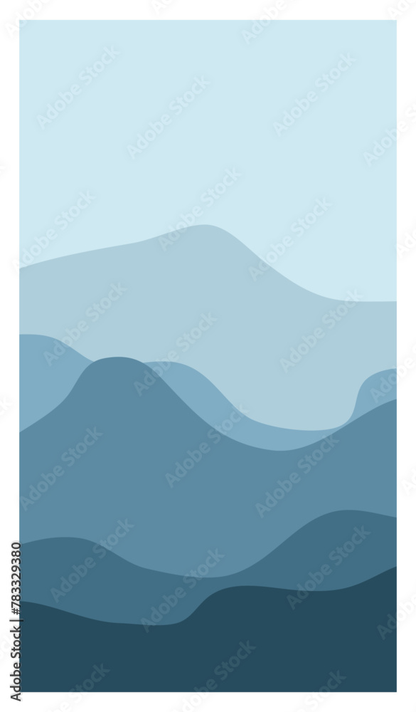 Vertical mountains landscape for social media stories and posters. Vector nature landscape and background with silhouettes of high mountains and clear sky. Colored flat vector illustration