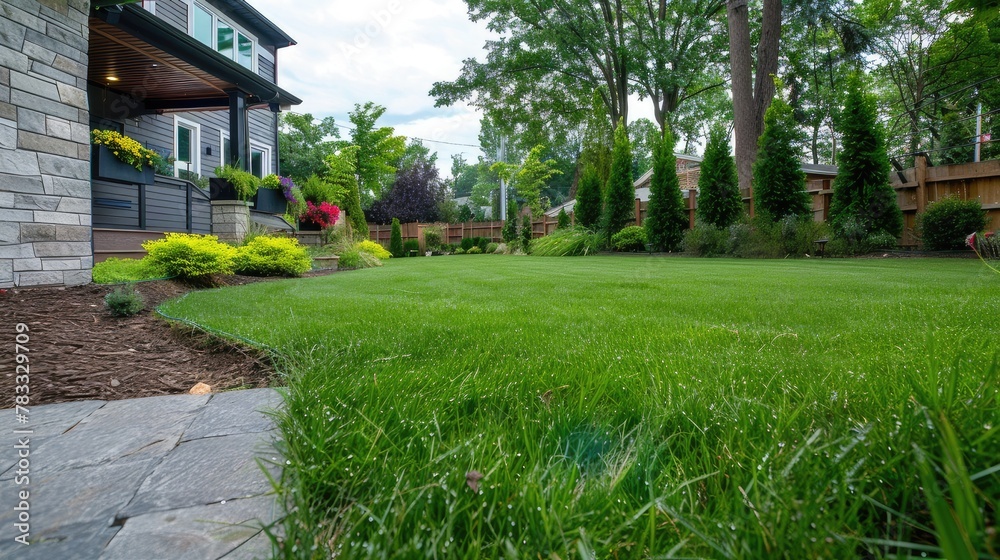 realistic grassy lawn, capturing the essence of suburban living.
