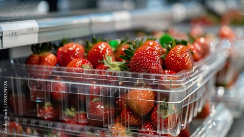 A box of strawberries made of plastic, Generative AI.