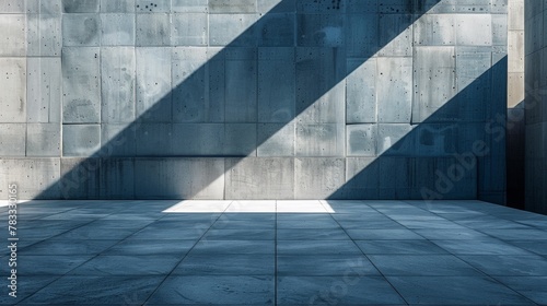 A concrete wall with a large window and some shadows, AI