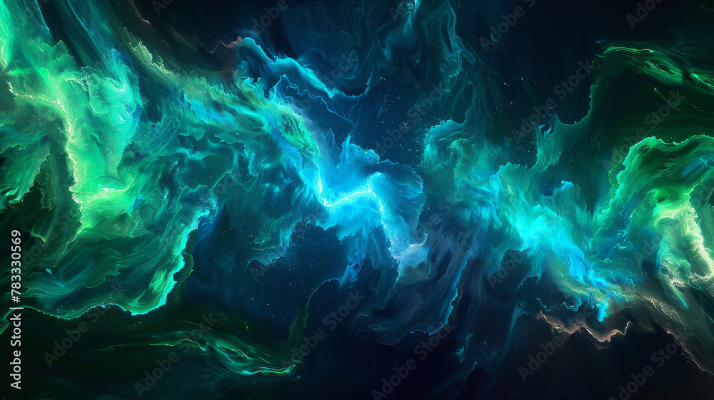 Ethereal neon ocean waves abstract background