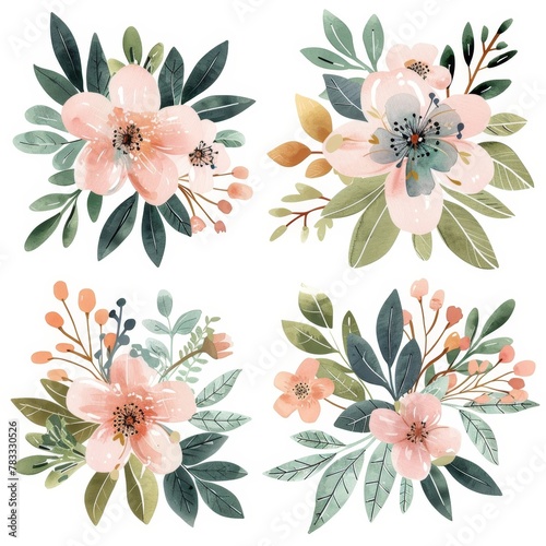 set of watercolor flowers