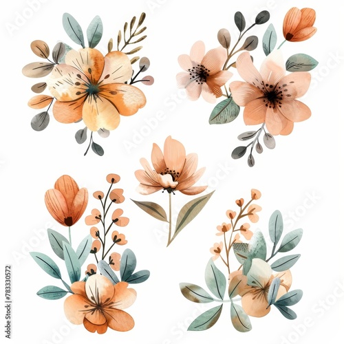 set of watercolor flowers