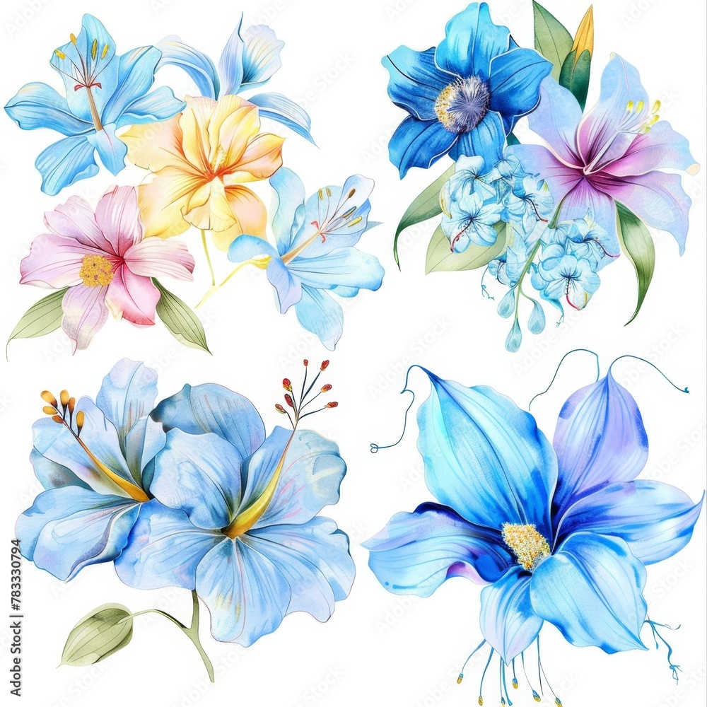 set of watercolor flowers set of watercolor flowers