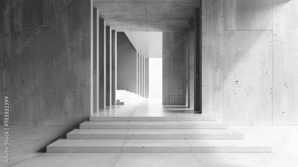 Modern minimalist concrete hallway with sunlight