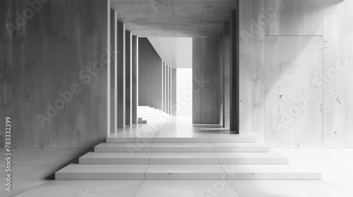 Modern minimalist concrete hallway with sunlight