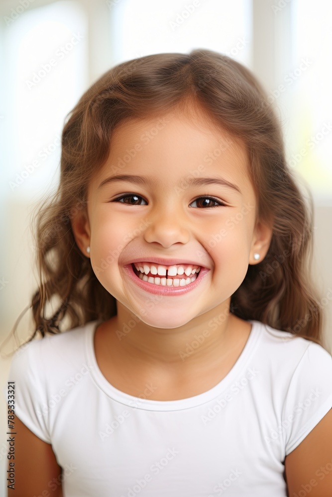 Pretty Young Girl Smiling to Camera Showing White Teeth Close-up Portrait on a Plane Background Pretty Young Girl Smiling to Camera Showing White Teeth Close-up Portrait on a Plane Background