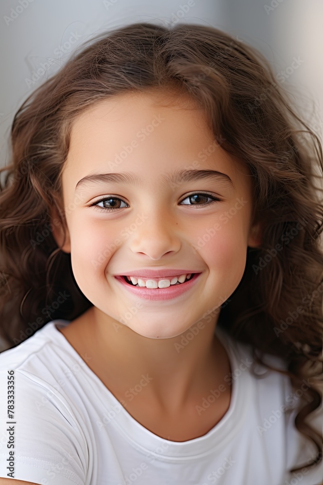 Pretty Young Girl Smiling to Camera Showing White Teeth Close-up Portrait on a Plane Background Pretty Young Girl Smiling to Camera Showing White Teeth Close-up Portrait on a Plane Background