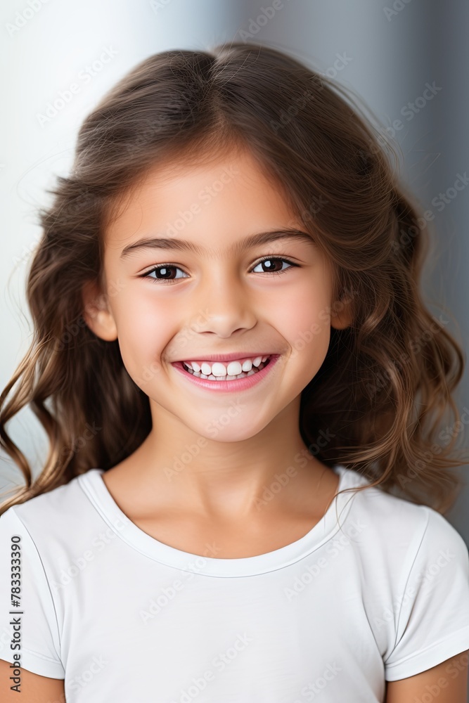 Pretty Young Girl Smiling to Camera Showing White Teeth Close-up Portrait on a Plane Background Pretty Young Girl Smiling to Camera Showing White Teeth Close-up Portrait on a Plane Background