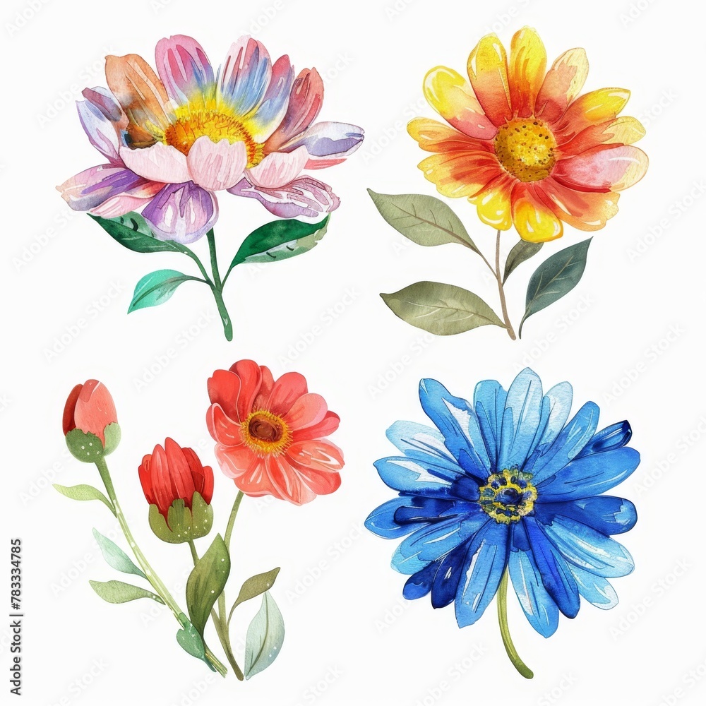 set of watercolor flowers set of watercolor flowers