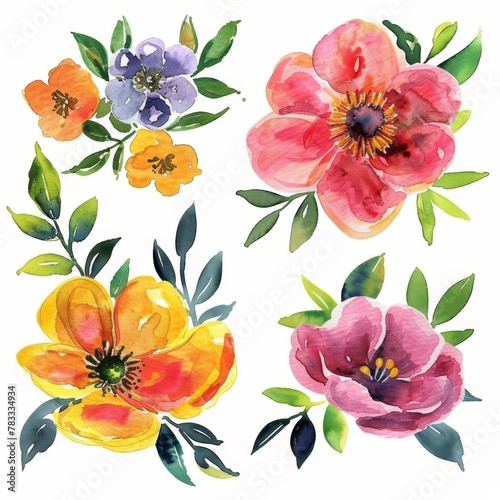 set of watercolor flowers