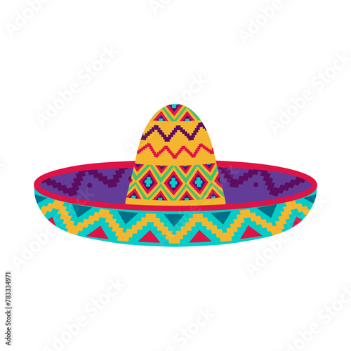 Sombrero hat illustration. Traditional Mexican costume element isolated on white background. Cinco de Mayo hat. Vector illustration. 