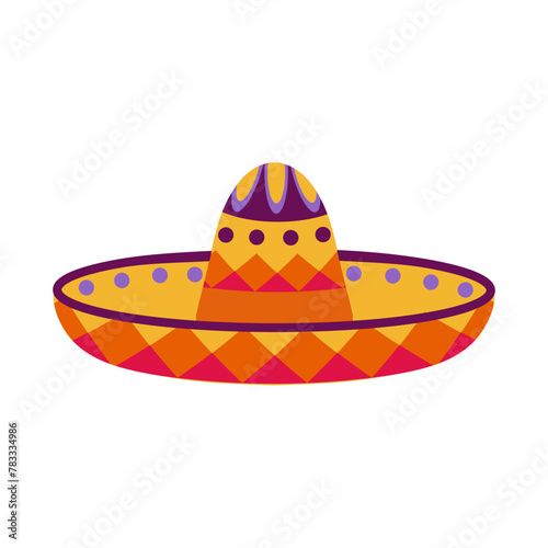 Sombrero hat illustration. Traditional Mexican costume element isolated on white background. Cinco de Mayo hat. Vector illustration.