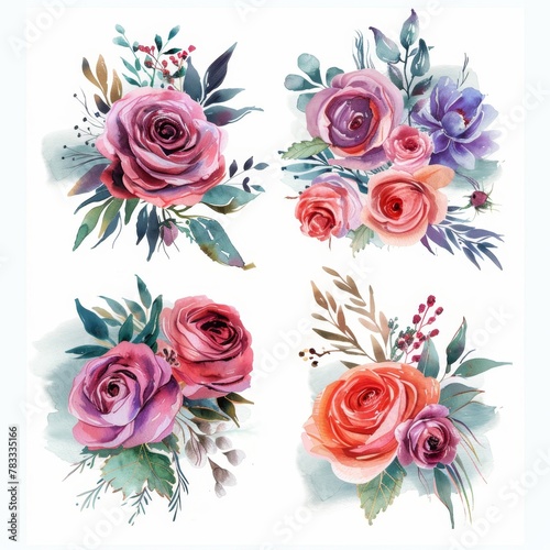 set of watercolor flowers